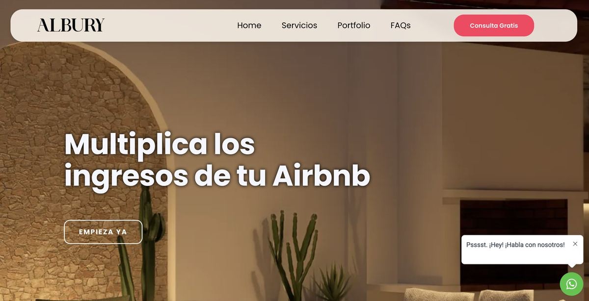 Captura de pantalla del sitio web de Albury Design, diseño de interiores y alquiler vacacional