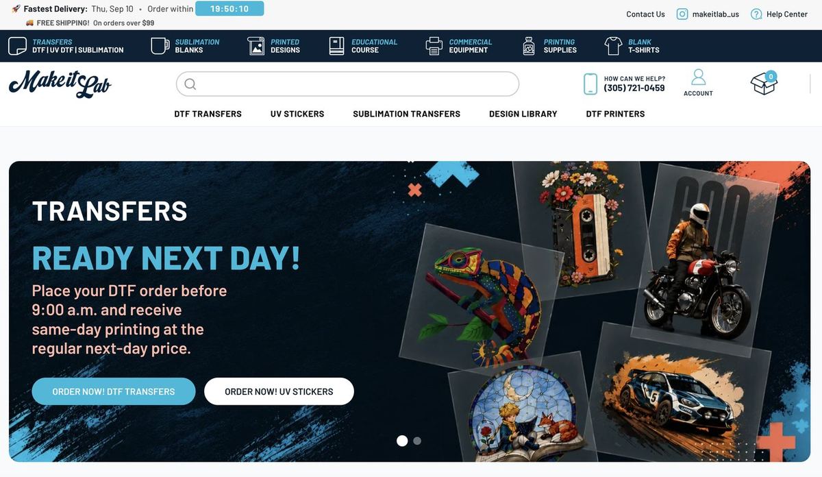 Captura de pantalla de la tienda en línea Make It Lab, impresión DTF y personalización textil
